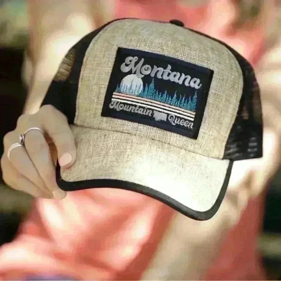 Montana mountain queen burlap trucker hat never used - Picture 2 of 5